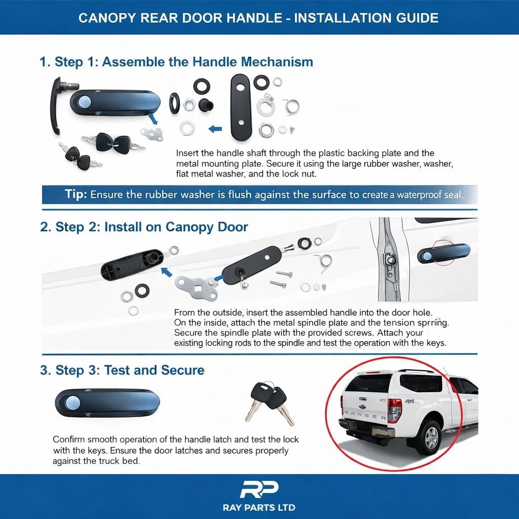 Installed RAY PARTS lock handle on pickup canopy